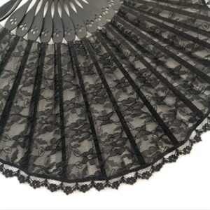 Folding Hand Fan Folding Fan Handheld Folded Fan Black Embroidery Shell-Shaped Lace Cheongsam Folding Fan Dance Ancient Style Small Round Fan Foldable Fan Hand Held Fans (Color : B, Size : 22cm)