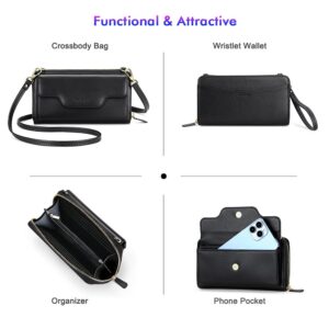 nuoku Wristlet Crossbody Bags for Women, Small Clutch Purses, Cell Phone Wallet, Rfid, BLACK