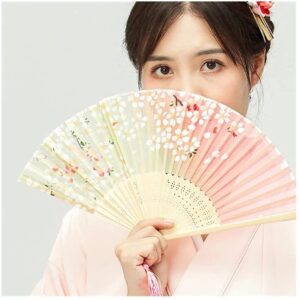 Folding Hand Fan Folding Fan Handheld Folded Fan Vintage Bamboo Folding Hand Held Flower Fan Chinese Dance Party Solid Fan for Party Fans Personalized Foldable Fan Hand Held Fans