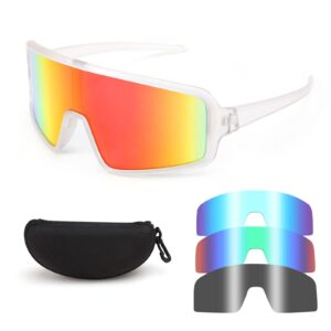 WANWAN Cycling Sunglasses with 4 Lenes for Men Women Large Frame Sport Sunglasses Baseball Golf Fishing Running