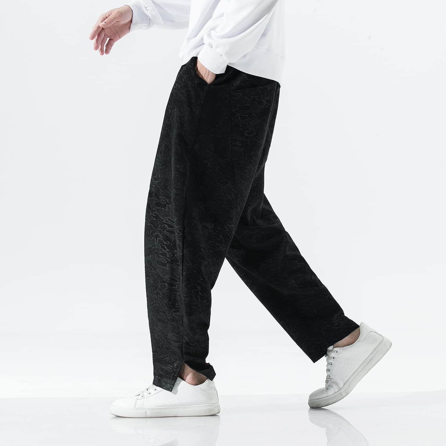 Seidarise Men's Harem Pants Hip hop Joggers Baggy Wide Leg Pants Casual Harem Linen Japanese Yoga Black