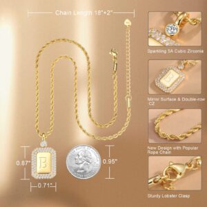 Valentine's Day Gift Gold Initial Necklaces for Women, Letter Necklace for Her Birthday Gift for Friends, Yellow Gold Initial Pendant Necklace with Rope Chain, Gold Plated, Cubic Zirconia