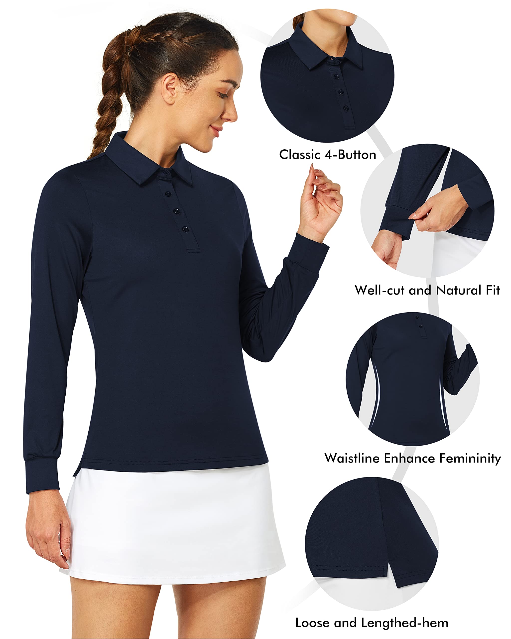 ISEEGZ Golf Polo Shirts for Women, Women's Long Sleeve Shirt Blouses, Dressy and Casual Women's Tops for Daily Work Sports, Comfortable Fitted & Quick Dry Apparel