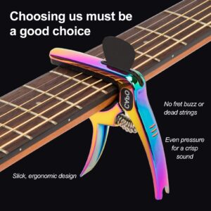 Guitar Capo, 3-in-1 multifunction capo for Acoustic and Electric Guitars (Free bonus 4 picks) with Pick Holder and Pin Puller, Guitar Accessories, Gradient colorful