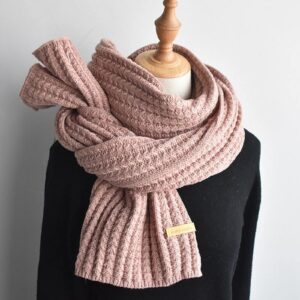 Winter Warm Scarf Women Knitted Scarf Winter Solid Color Soft Woolen Thickening Warm Long Scarf (Pink, One Size)