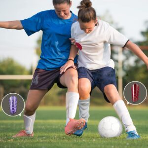 Uantc Soccer Shin Guards - Shin Guards Soccer Youths 2 Pairs - Kids Soccer Shin Guards Cushion Protection Reduce Shocks and Injuries - Shin Guards for Soccer Kids/Adults/Girls/Boys RedPurple M