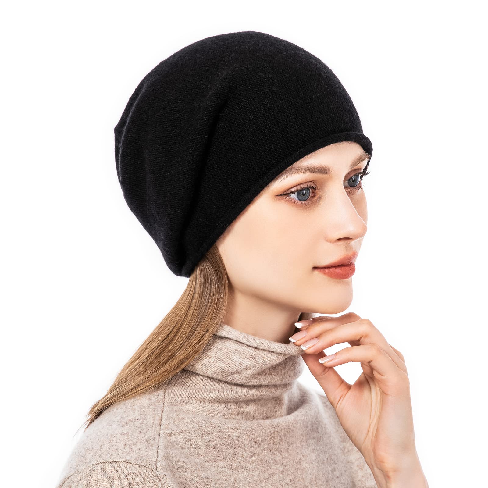 QUEENFUR Knit Slouchy Beanie Hats for Women Cashmere Ski Cap Knitted Wool Soft Warm Winter Hat