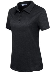 vldnery plus size golf shirts for women moisture wicking polo shirt 3-button athletic yoga tennis black tops (2xl)