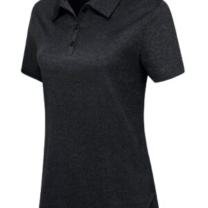 Vldnery Plus Size Golf Shirts for Women Moisture Wicking Polo Shirt 3-Button Athletic Yoga Tennis Black Tops (2XL)