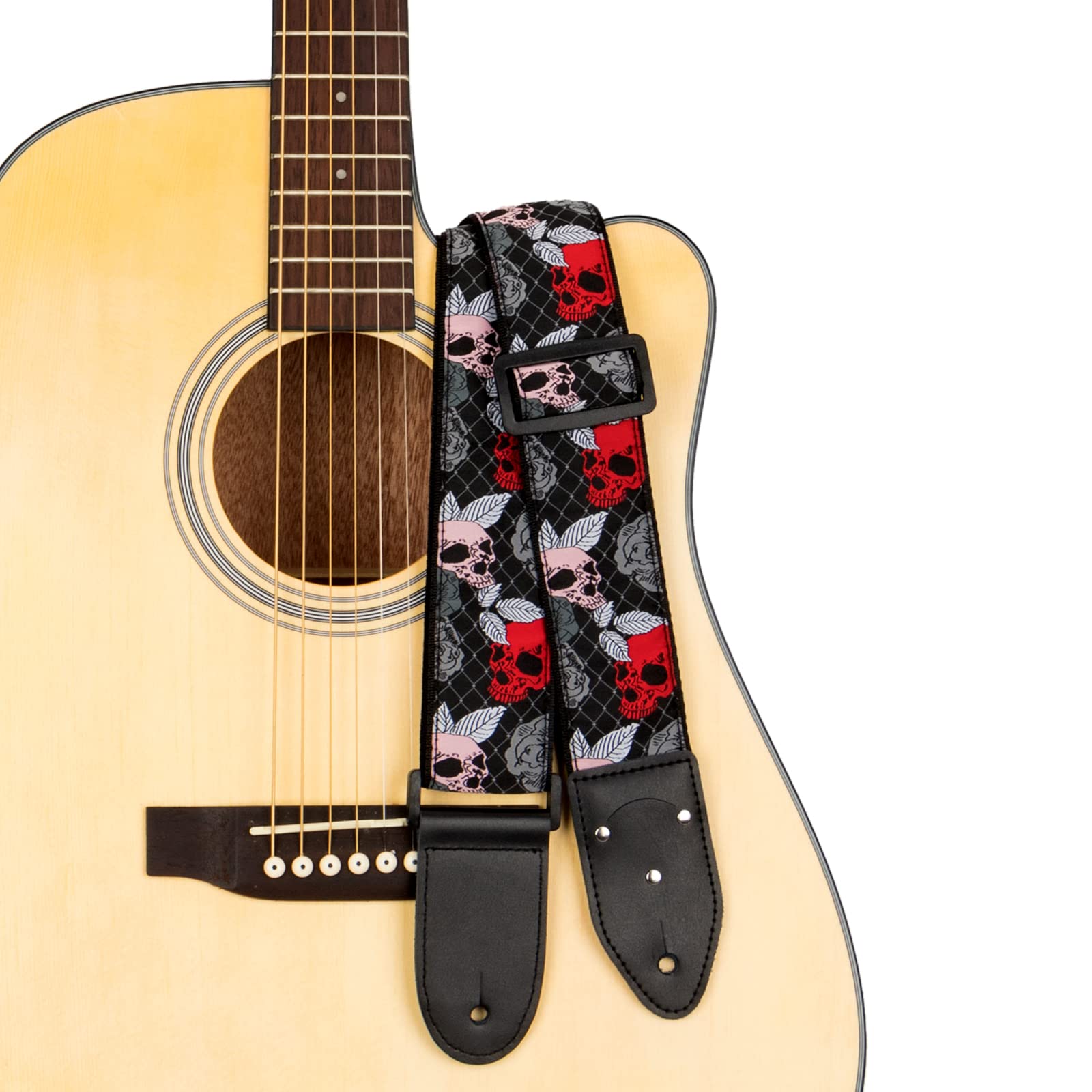 Skull Guitar Strap, Jacquard Weave Embroidered Guitar Straps, Includes Strap Button & 2 Unique Picks & 2 Strap Locks. For Bass, Electric & Acoustic Guitars. Best Gift for Men & Women Guitarists