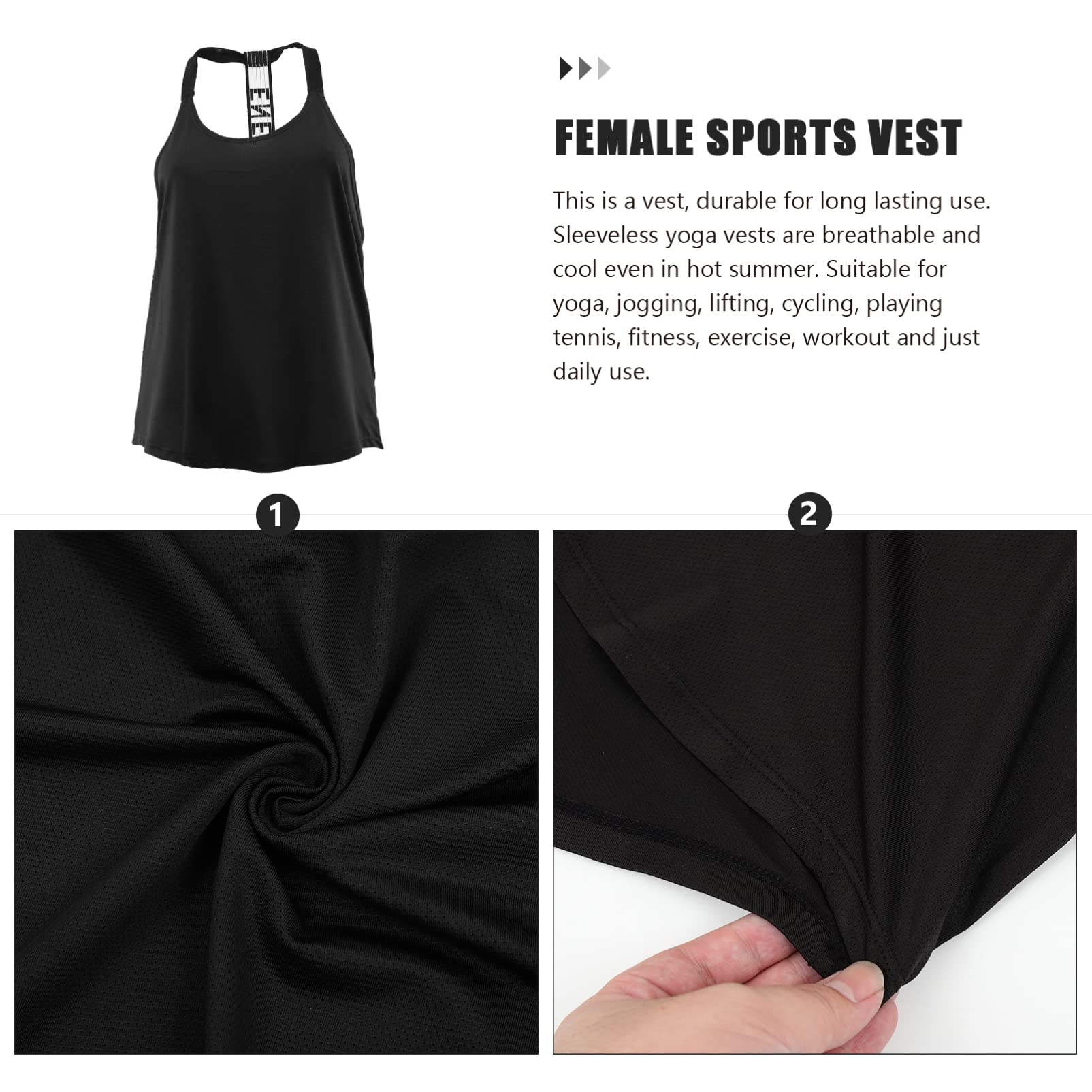 Healifty Women's Fitness Vest Female Sports Vest Women Yoga Vest Womens Athletic Tanks Womans Tank Top Workout Tops Women Cropped Running Tank Women Sports Vest Female Yoga Clothes Cut Out Black