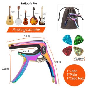 Guitar Capo, 3-in-1 multifunction capo for Acoustic and Electric Guitars (Free bonus 4 picks) with Pick Holder and Pin Puller, Guitar Accessories, Gradient colorful