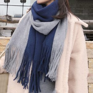 Women Winter Warm Scarf Tassel Soft Wrap Winter Thermal Long Shawl (Blue, One Size)