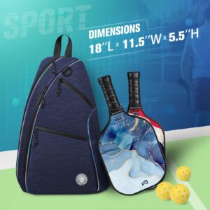 GIGAPOWER Pickleball Bag | Men's and Women's Pickleball Backpack | Adjustable Sling Bag | Reversible Crossbody Sports Backpack with Colorful Light Reflective, Navy