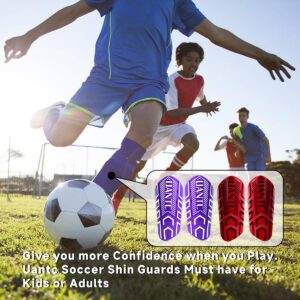 Uantc Soccer Shin Guards - Shin Guards Soccer Youths 2 Pairs - Kids Soccer Shin Guards Cushion Protection Reduce Shocks and Injuries - Shin Guards for Soccer Kids/Adults/Girls/Boys RedPurple M