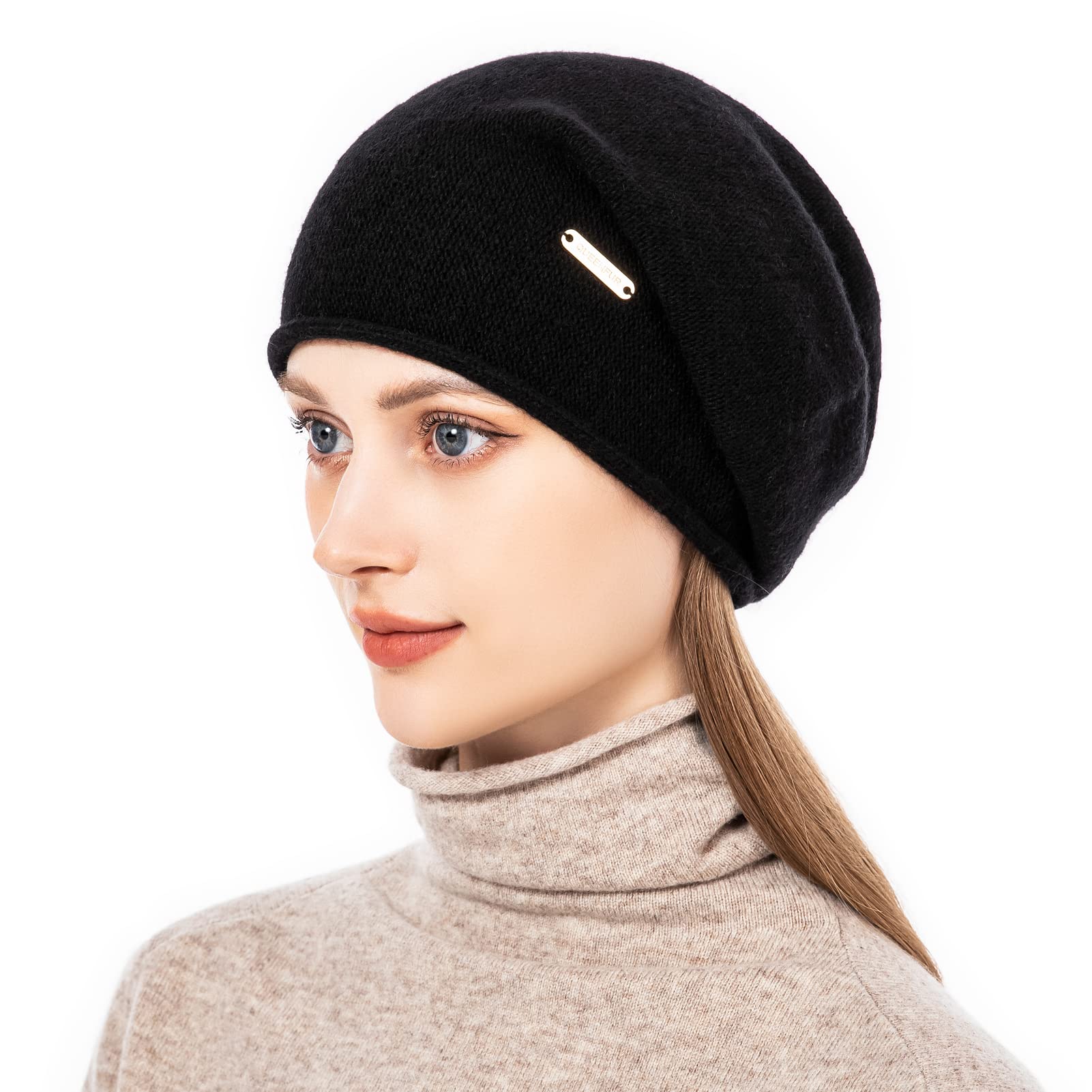 QUEENFUR Knit Slouchy Beanie Hats for Women Cashmere Ski Cap Knitted Wool Soft Warm Winter Hat