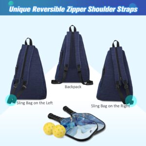 GIGAPOWER Pickleball Bag | Men's and Women's Pickleball Backpack | Adjustable Sling Bag | Reversible Crossbody Sports Backpack with Colorful Light Reflective, Navy