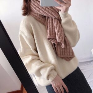 Winter Warm Scarf Women Knitted Scarf Winter Solid Color Soft Woolen Thickening Warm Long Scarf (Pink, One Size)