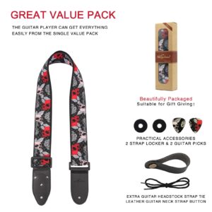 Skull Guitar Strap, Jacquard Weave Embroidered Guitar Straps, Includes Strap Button & 2 Unique Picks & 2 Strap Locks. For Bass, Electric & Acoustic Guitars. Best Gift for Men & Women Guitarists