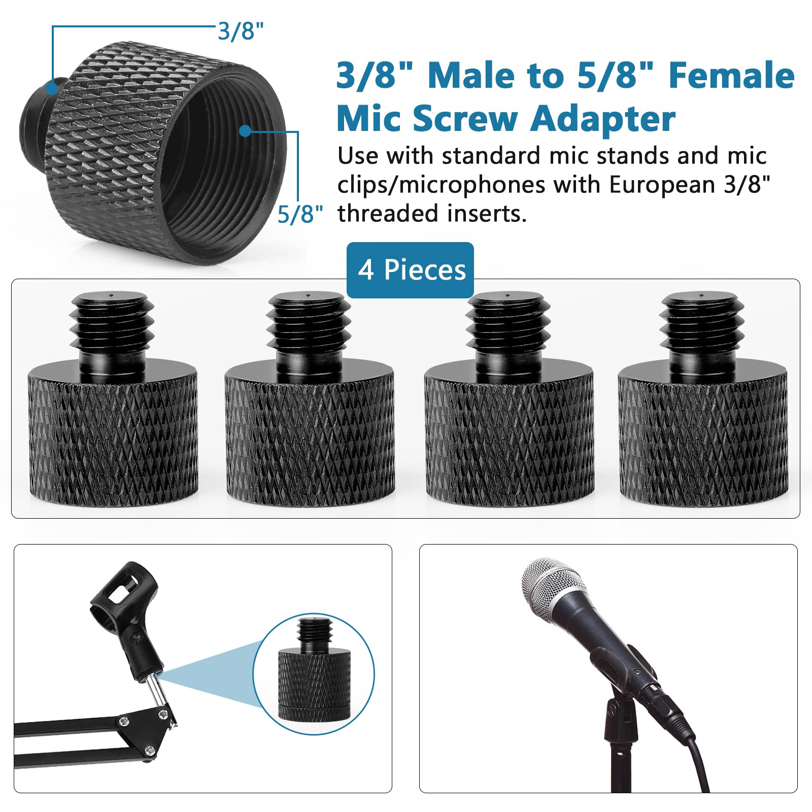 Mic Stand Adapter 3/8 Female to 5/8 Male Microphone Stand Adapter and 5/8 Female to 3/8 Male Mic Thread Adapter for Blue Yeti Snowball Boom Arm Mic Stand Mount to Tripod, Combo 8 Pack by ChromLives