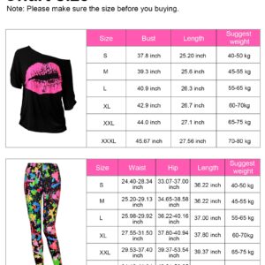 Blulu 80s Women Costume Set, T Shirt, Legging Pants Earring Necklace Gloves Bracelet（3X-Large,ShortSleeveSprayPrinting）