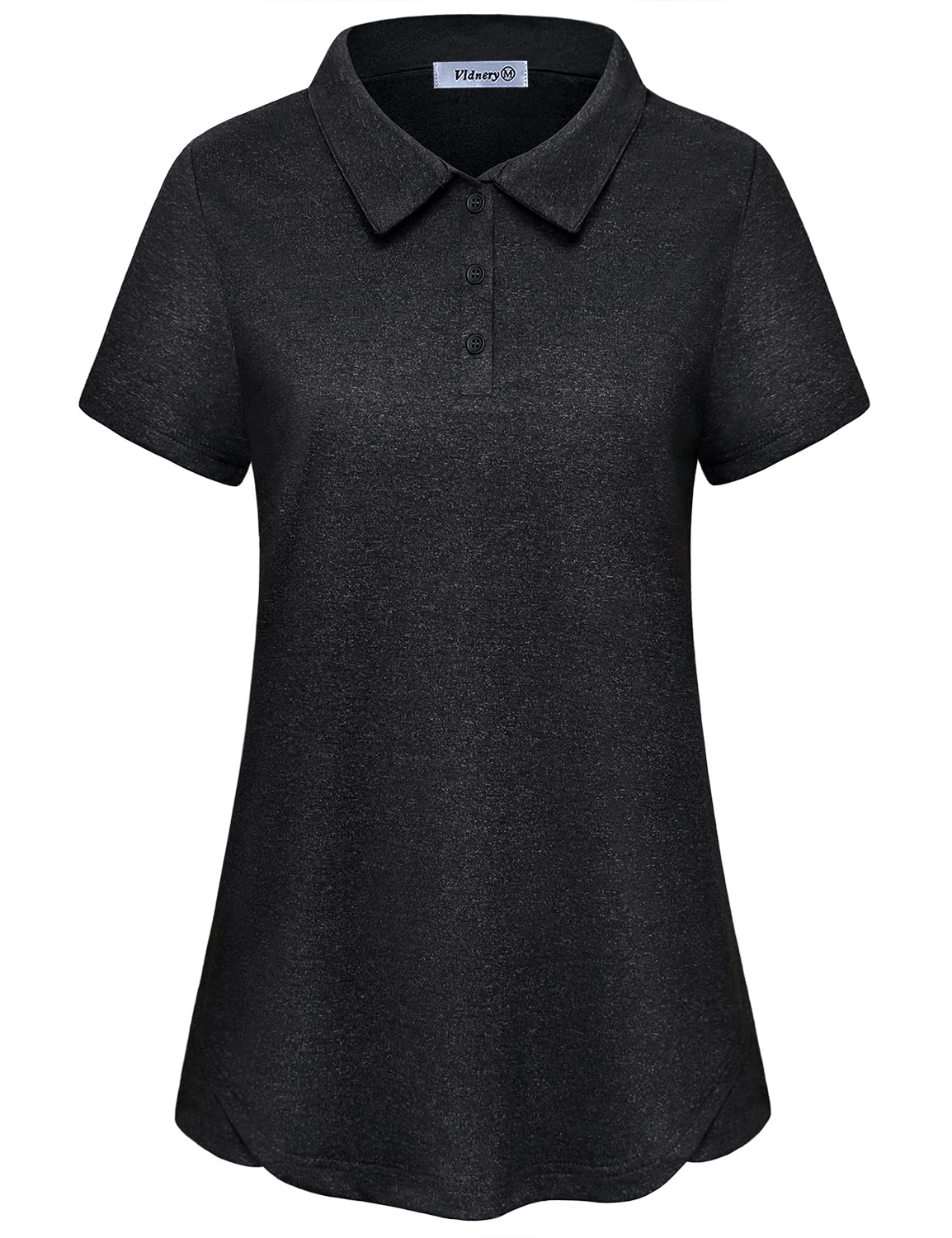 Vldnery Plus Size Golf Shirts for Women Moisture Wicking Polo Shirt 3-Button Athletic Yoga Tennis Black Tops (2XL)