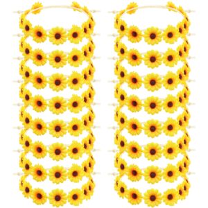 16 Pieces Sunflower Headbands for Women Yellow Daisy Headbands Flower Crowns Hippie Hair Accessories Sunflower Crowns Party Favor for Wedding Bridal Shower Festivals Photo Props Women Girls Baby