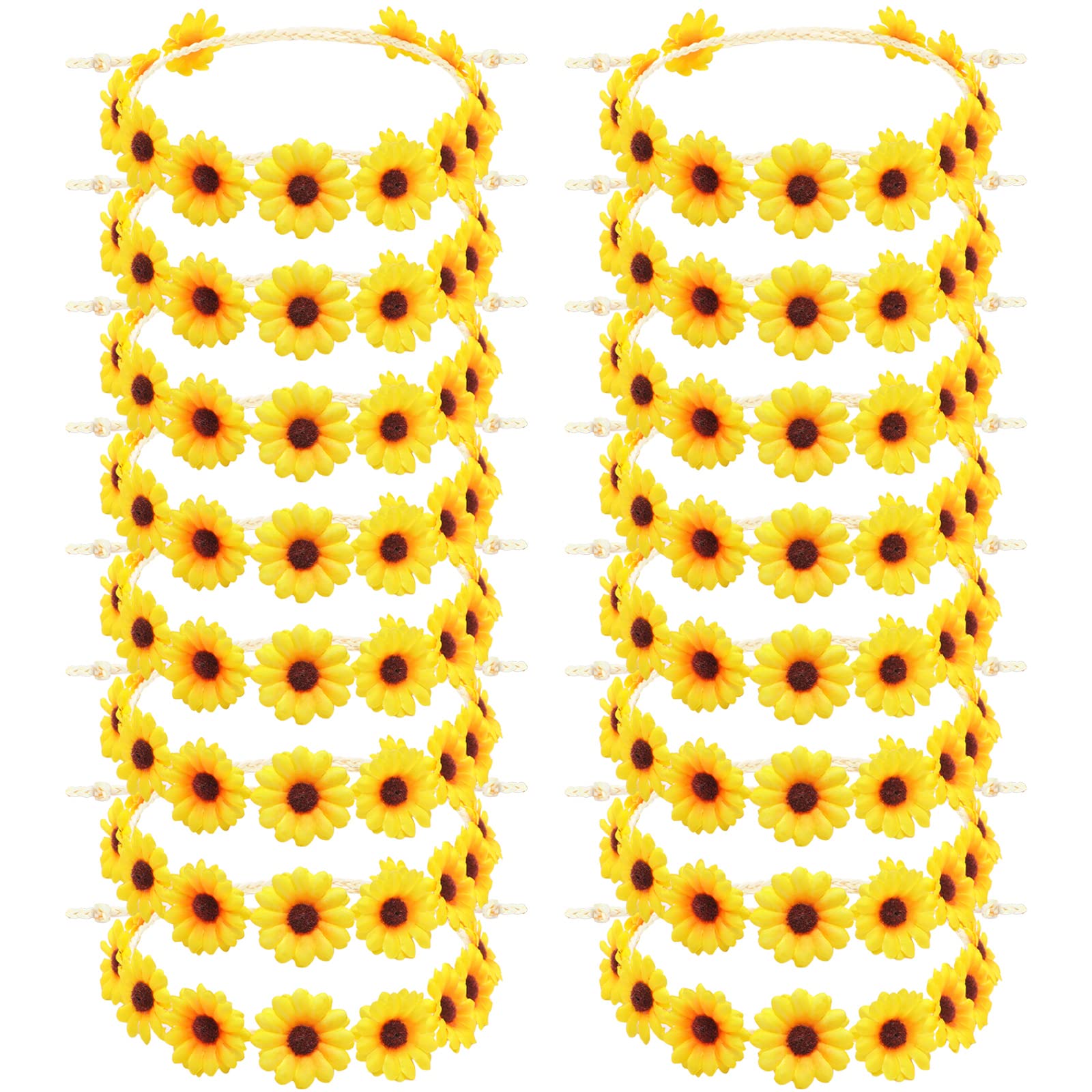 16 Pieces Sunflower Headbands for Women Yellow Daisy Headbands Flower Crowns Hippie Hair Accessories Sunflower Crowns Party Favor for Wedding Bridal Shower Festivals Photo Props Women Girls Baby