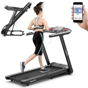 goplus 4.75hp folding treadmill with 15% auto incline, electric superfit treadmill w/voice and app control, 20 preset programs, led touch screen, walking jogging running machine for home office