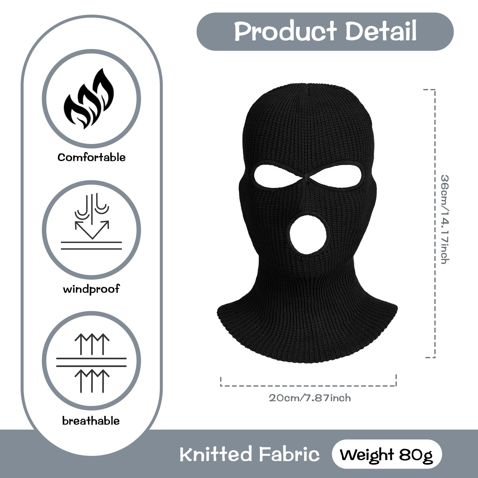 BBTO 12 Pack Knitted Full Face Cover Ski Neck Gaiter Warm Knit Winter Balaclava 3 Hole Ski Mask for Men Women Adult Outdoor Sports (Black), One Size