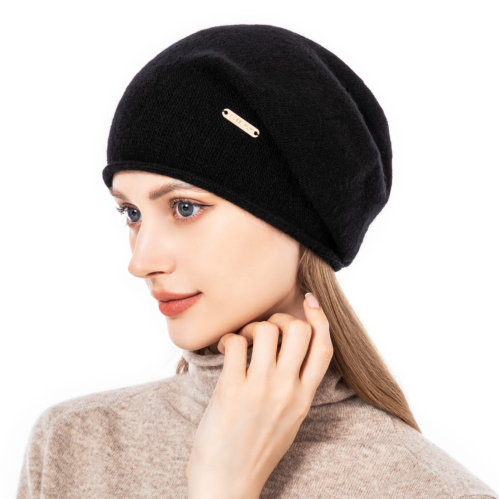 QUEENFUR Knit Slouchy Beanie Hats for Women Cashmere Ski Cap Knitted Wool Soft Warm Winter Hat