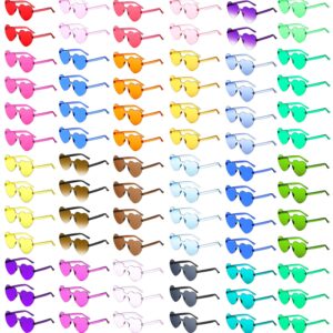 Coume 100 Pairs Rimless Heart Sunglasses Transparent Heart Shaped Glasses Frameless Fashion Women's Sunglasses Eyewear for Party Favor, Pink