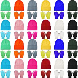 48 Pcs Bulk Winter Knit Beanies Gloves Men Women Warm Beanie Touchscreen Gloves Set Cozy Winter Accessories (Bright Color)