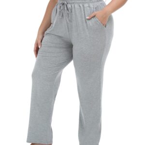 Cheapestbuy Women's Plus Size Comfy Lounge Pants Active Yoga Sweatpants Casual Stretchy Jogger Pants with Pockets Drawstring Grey