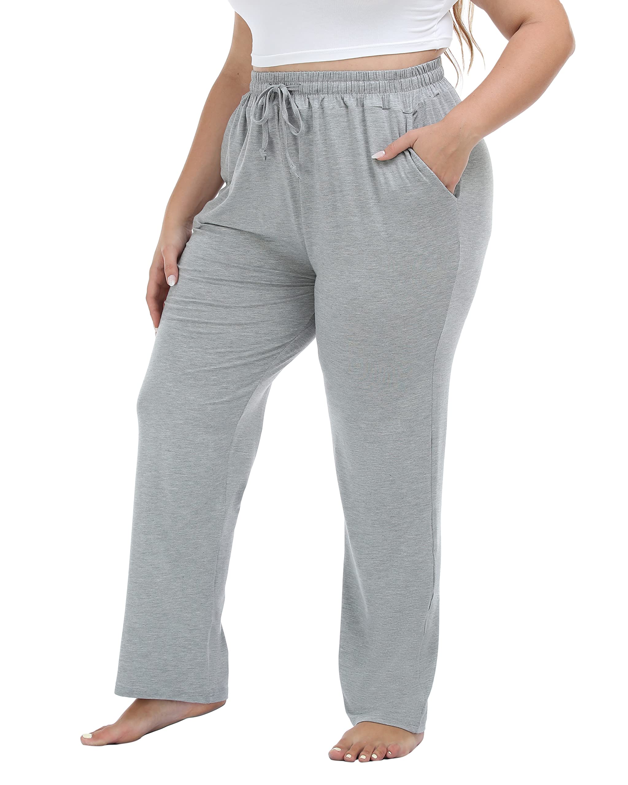 Cheapestbuy Women's Plus Size Comfy Lounge Pants Active Yoga Sweatpants Casual Stretchy Jogger Pants with Pockets Drawstring Grey