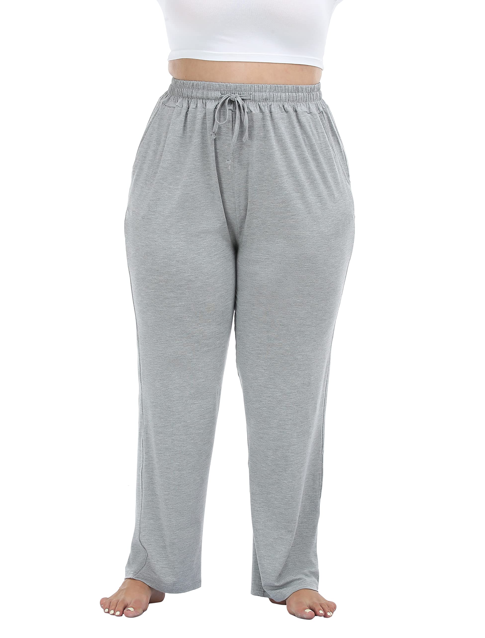 Cheapestbuy Women's Plus Size Comfy Lounge Pants Active Yoga Sweatpants Casual Stretchy Jogger Pants with Pockets Drawstring Grey