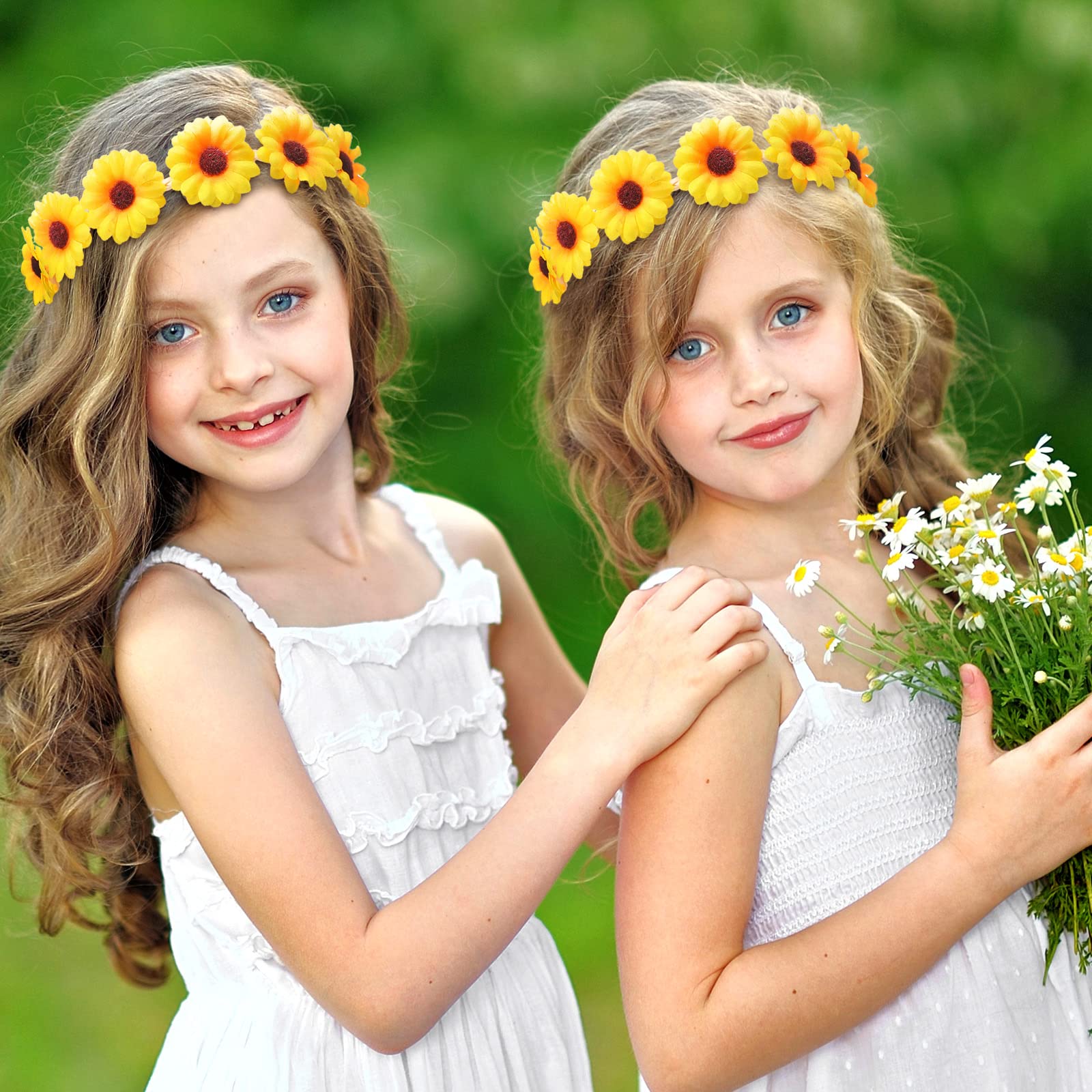 16 Pieces Sunflower Headbands for Women Yellow Daisy Headbands Flower Crowns Hippie Hair Accessories Sunflower Crowns Party Favor for Wedding Bridal Shower Festivals Photo Props Women Girls Baby