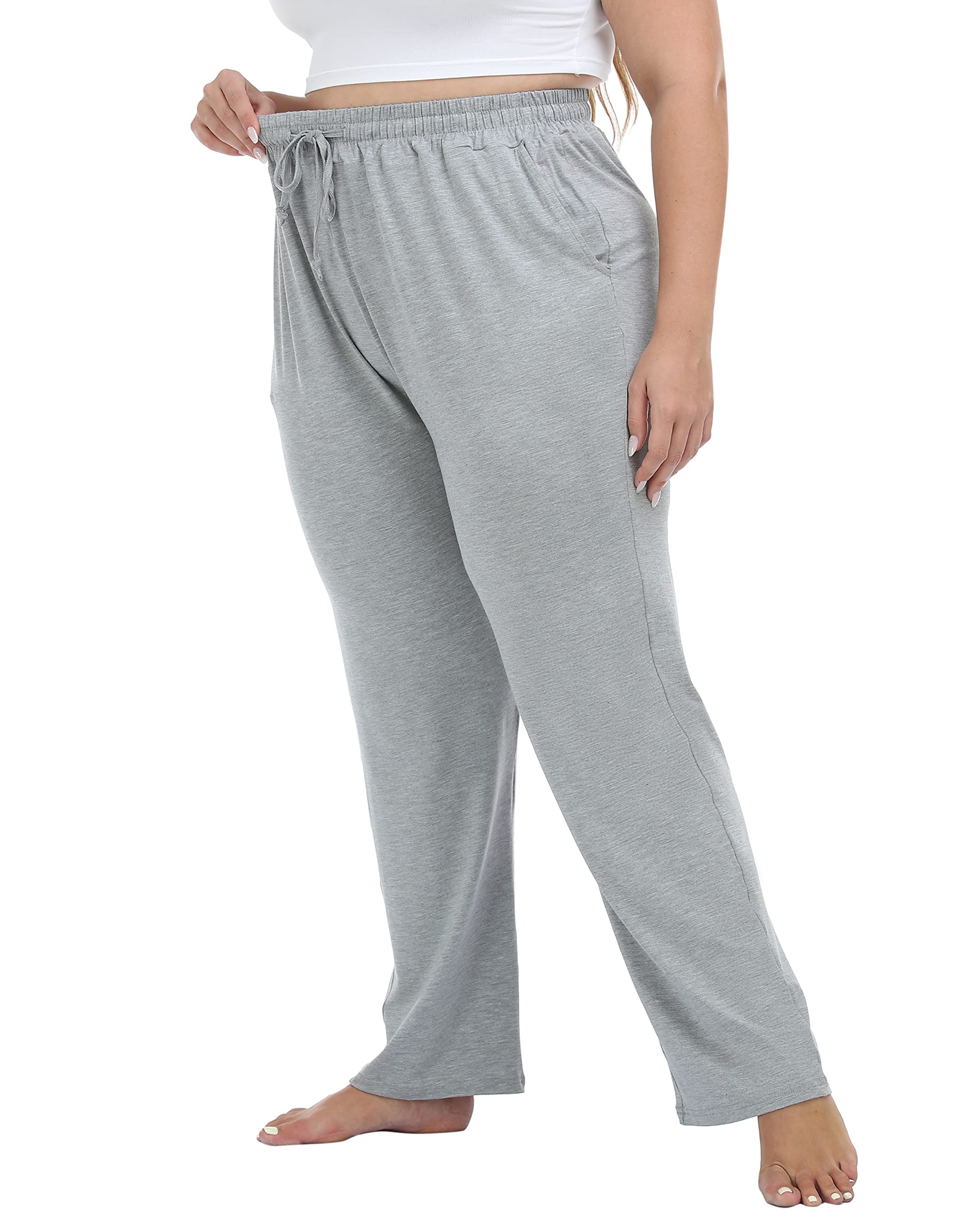 Cheapestbuy Women's Plus Size Comfy Lounge Pants Active Yoga Sweatpants Casual Stretchy Jogger Pants with Pockets Drawstring Grey