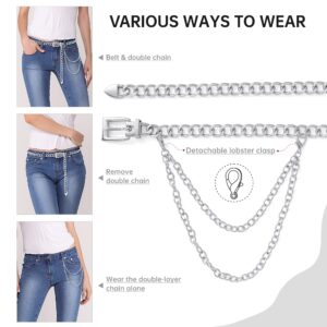 Linawe Silver Belt for Women Dress Waist Chain Accessory Jeweled Belts Thin Rope String Body Belly Fashion Jewelry for Jeans Pants Metal Pin Buckle Goth Sexy Costume Accessories Gift for Mom Wife Her