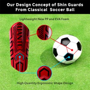 Uantc Soccer Shin Guards - Shin Guards Soccer Youths 2 Pairs - Kids Soccer Shin Guards Cushion Protection Reduce Shocks and Injuries - Shin Guards for Soccer Kids/Adults/Girls/Boys RedPurple M