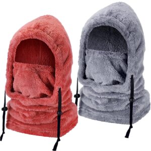 2 pcs ski mask fleece balaclava hood warm snowboard face warmer cap scarf windproof thermal balaclava hat winter face mask (dark gray, red)