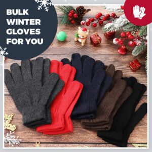 Tarpop 48 Pcs Winter Gloves Bulk Knit Winter Gloves for Women Men Cold Weather Gloves for Homeless Stretchy Cloth Gloves (Multi Color)