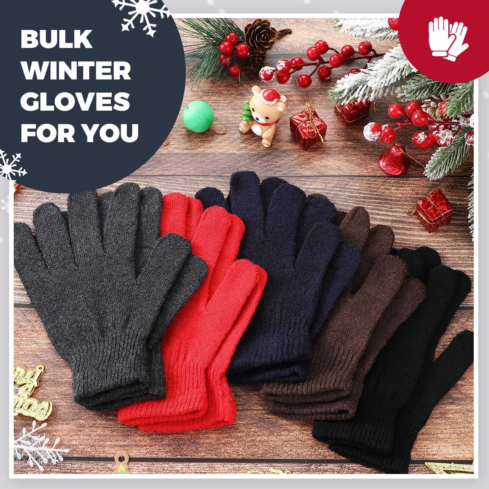 Tarpop 48 Pcs Winter Gloves Bulk Knit Winter Gloves for Women Men Cold Weather Gloves for Homeless Stretchy Cloth Gloves (Multi Color)