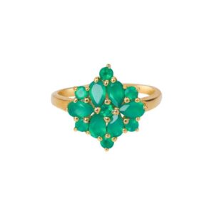 YoTreasure 3x5 MM Green Onyx Cluster Ring 14k Gold Over 925 Silver