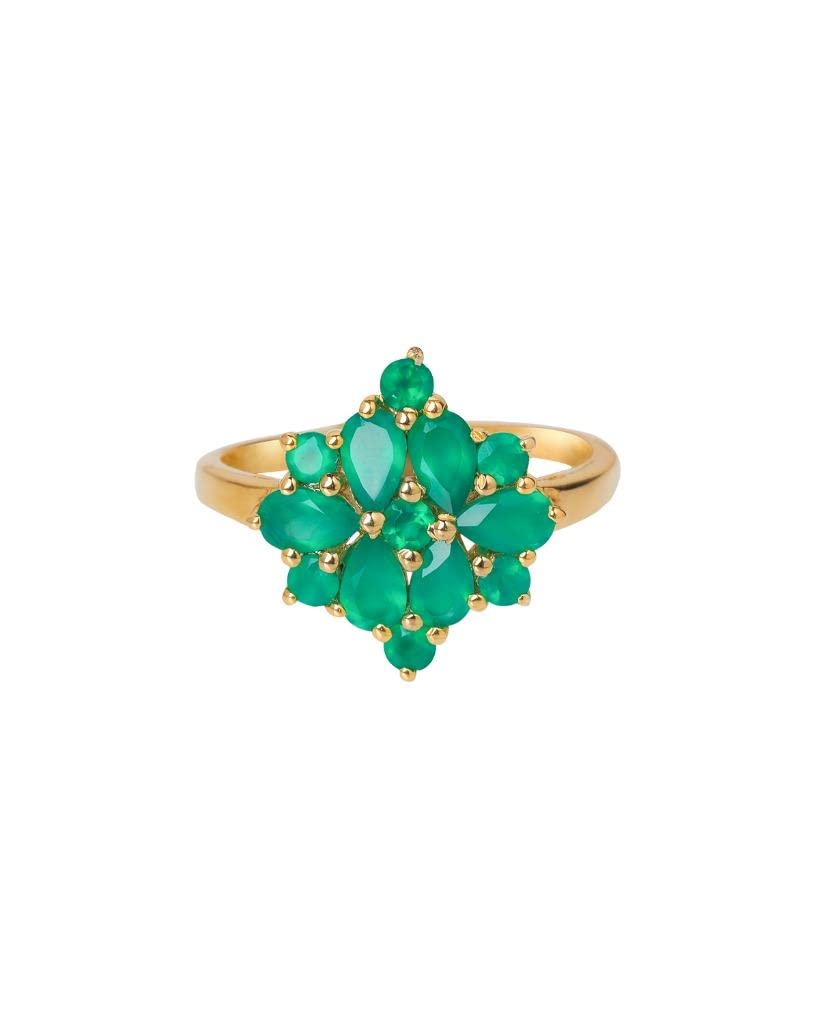 YoTreasure 3x5 MM Green Onyx Cluster Ring 14k Gold Over 925 Silver