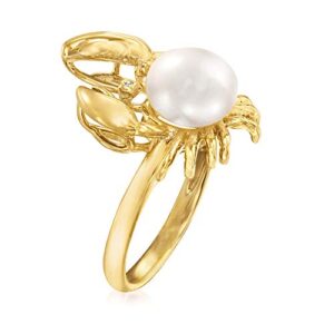 Ross-Simons 9mm Cultured Pearl Crab Ring With Diamond Accents in 18kt Gold Over Sterling. Size 8