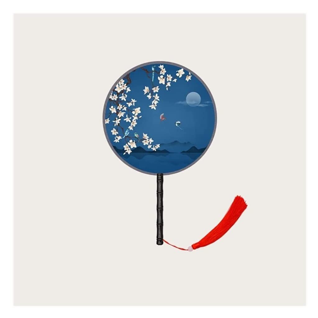 Folding Hand Fan Folding Fan Handheld Folded Fan Double-Sided Circular Fan Chinese Ancient Style Long Handle Tassel Han Chinese Clothing Cheongsam Foldable Fan Hand Held Fans