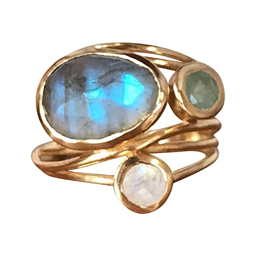 Acrylic Rings Chunky Bohemian Abalone Shell Ring Worry Relief Ring Plain Hammer Belt Ring Love Ring For Men And Women (Gold, 9)