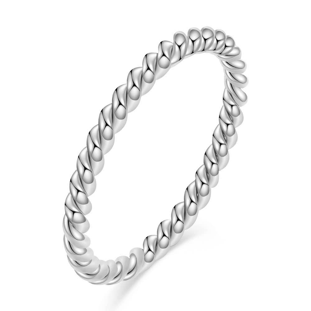 MYNENEY 2mm Stainless Steel Knuckle Rope Beaded Style Classical Simple Plain Stackable Wedding Band Ring (Knuckle Rope Silver, 11)