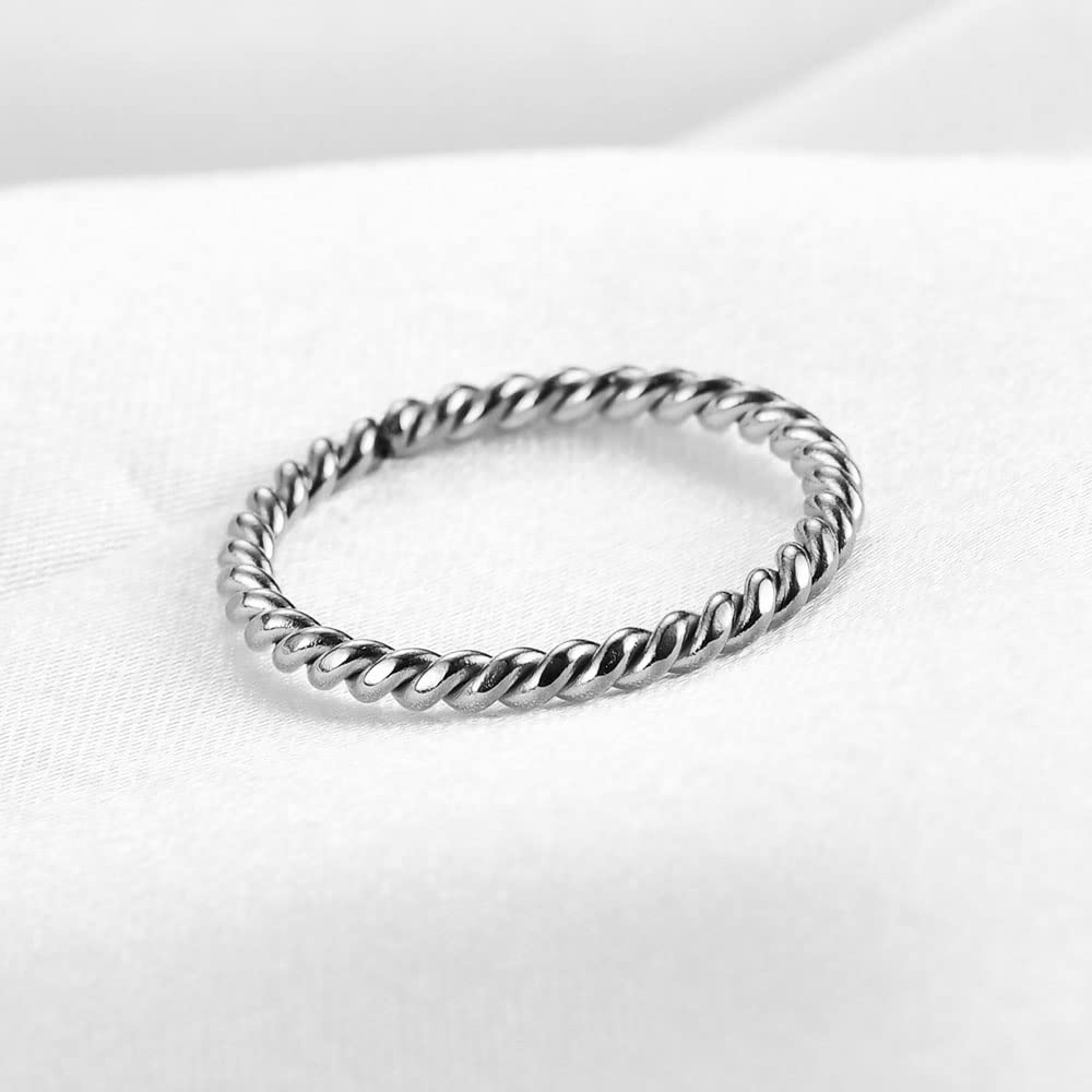 MYNENEY 2mm Stainless Steel Knuckle Rope Beaded Style Classical Simple Plain Stackable Wedding Band Ring (Knuckle Rope Silver, 11)